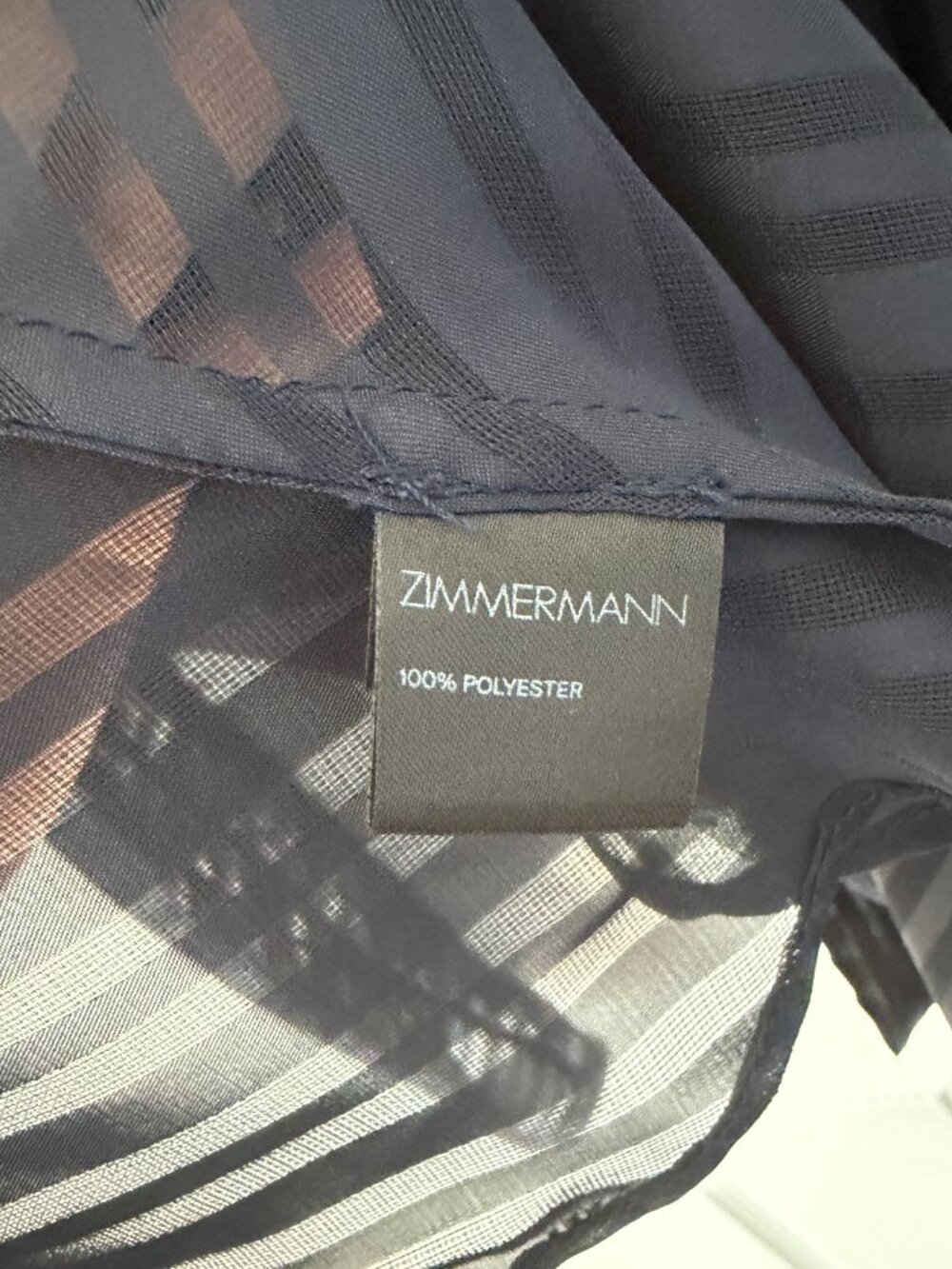 Zimmerman Dark Navy Blue Sheer Striped Peplum Blouse with Bow Small - Picture 11 of 11